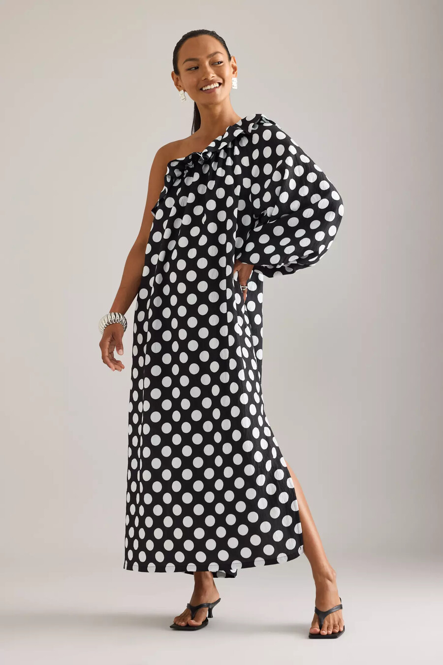 sleeper gaia midikleid mit einem träger und polka-dots