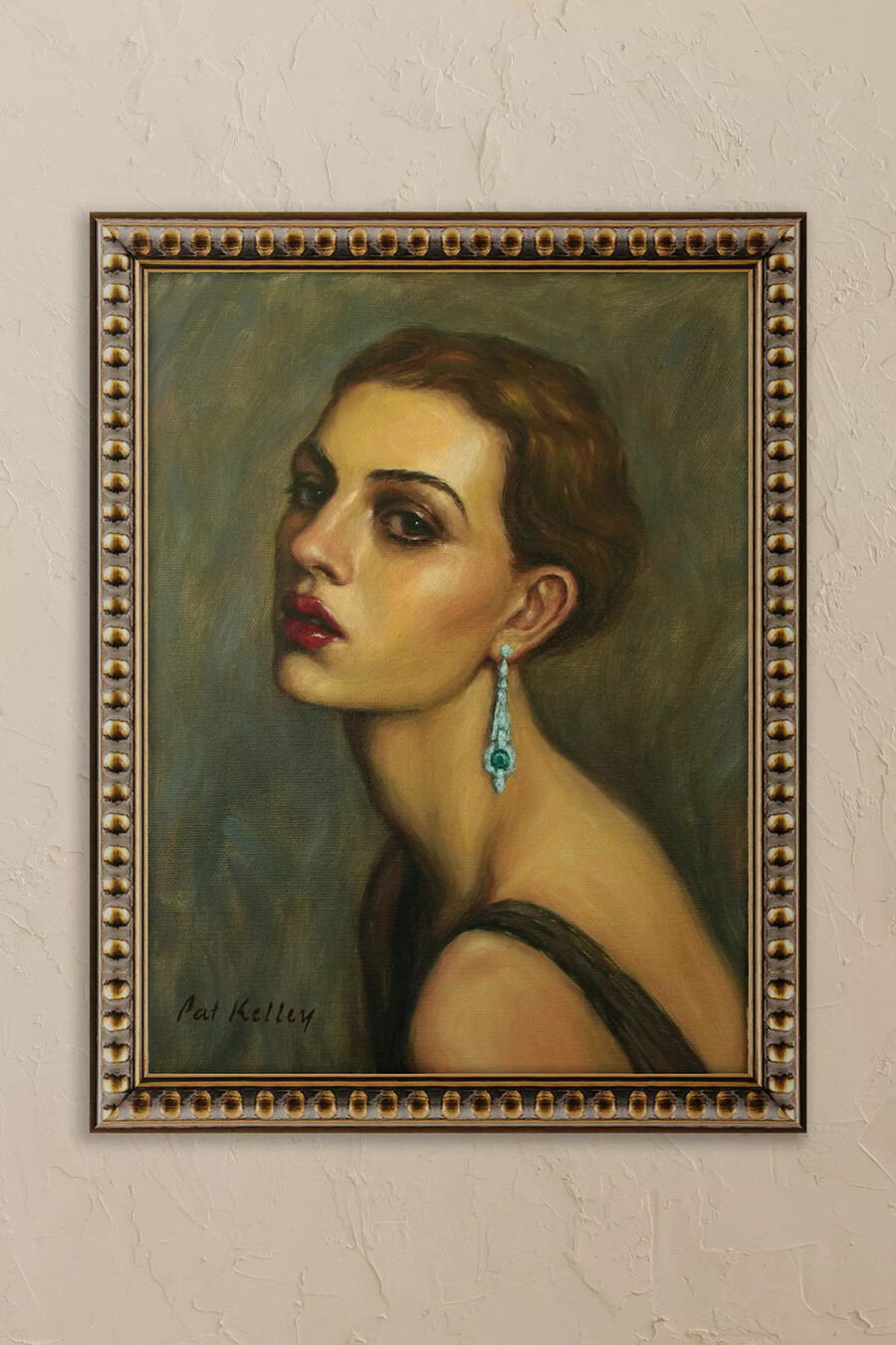mädchen mit dem smaragdohrring von pat kelley gerahmtes wandbild