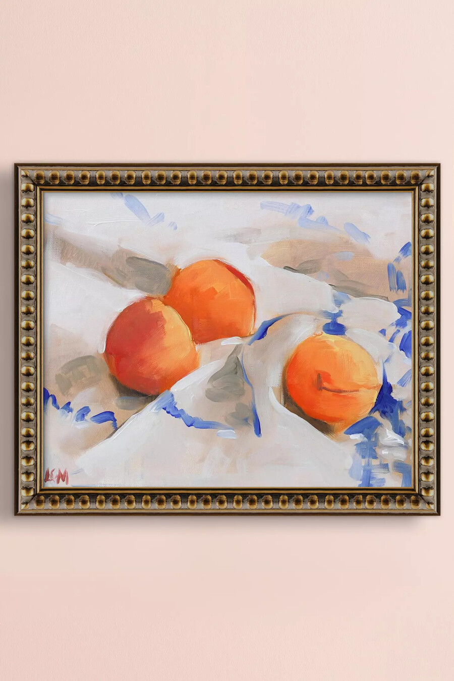 aprikosen auf vintage-stoff gerahmtes wandbild
