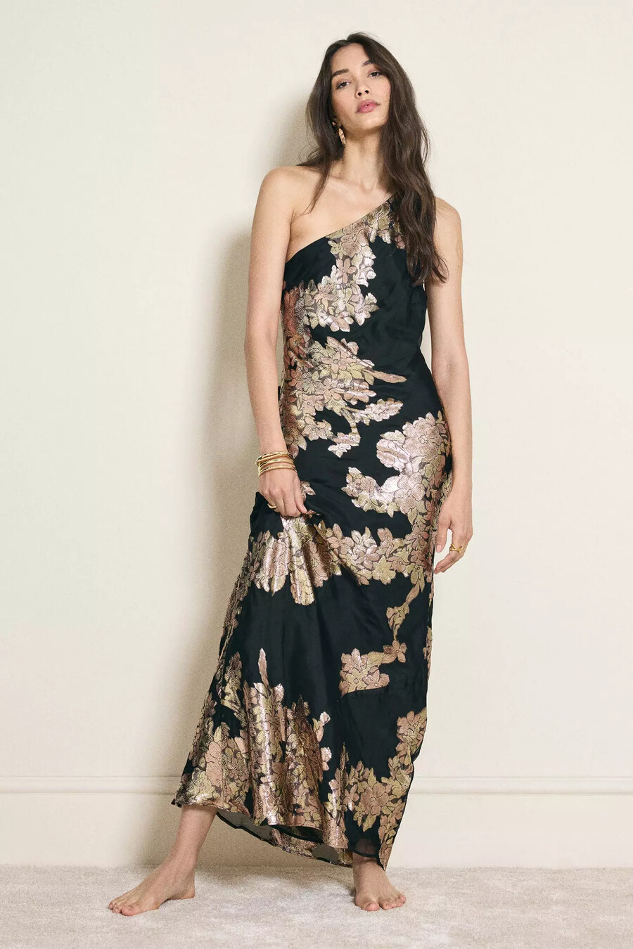 das lily one-shoulder jacquard midi-slipkleid
