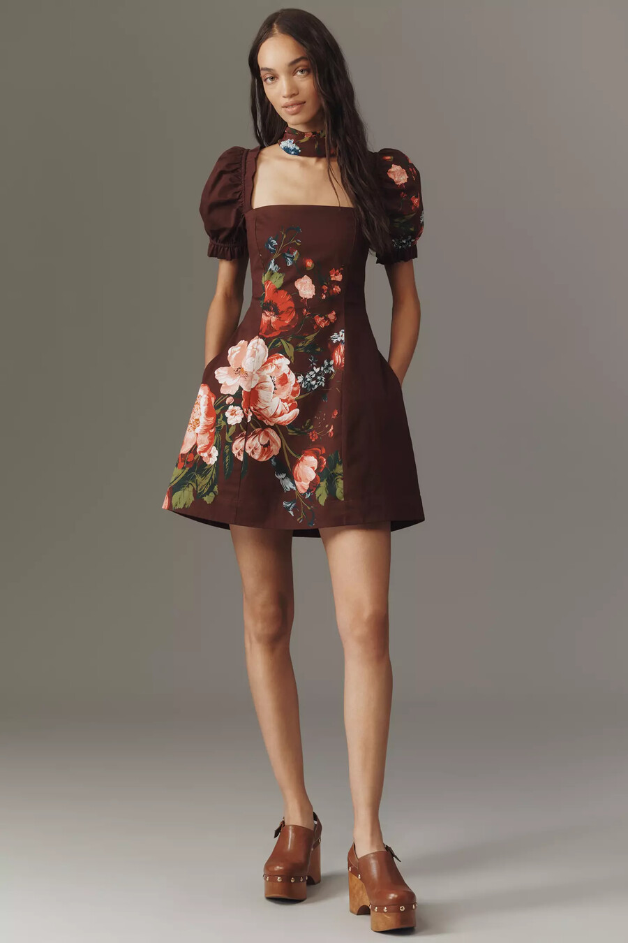 maeve minikleid mit puffärmeln eckigem ausschnitt und blumenmuster