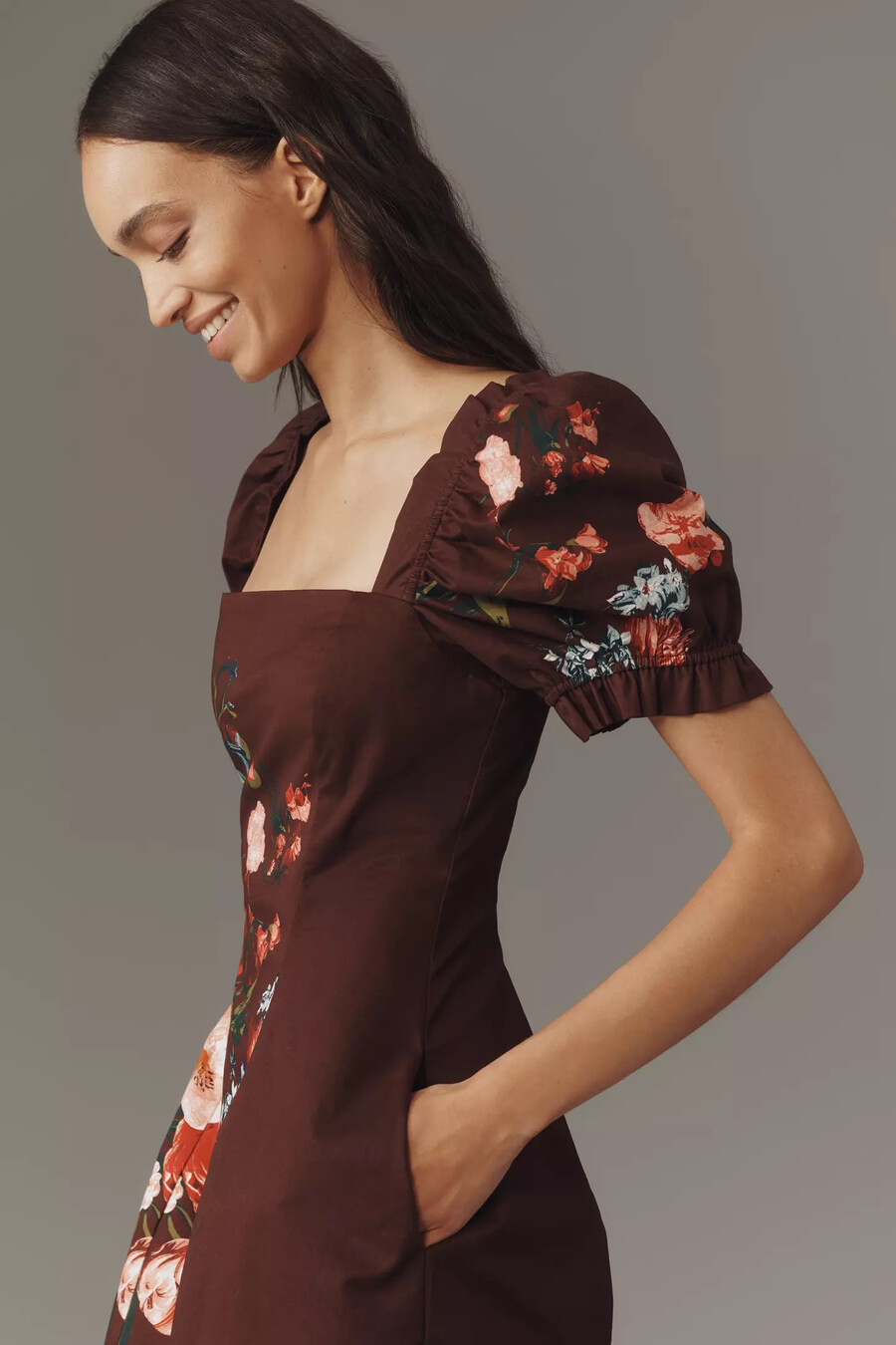 maeve minikleid mit puffärmeln eckigem ausschnitt und blumenmuster