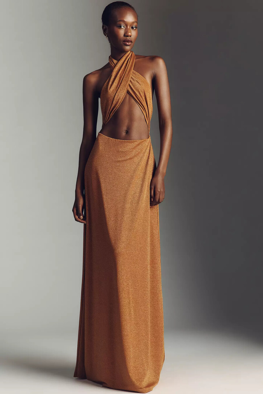 afrm kendrick sparkle halter-maxikleid mit gekreuztem vorderteil