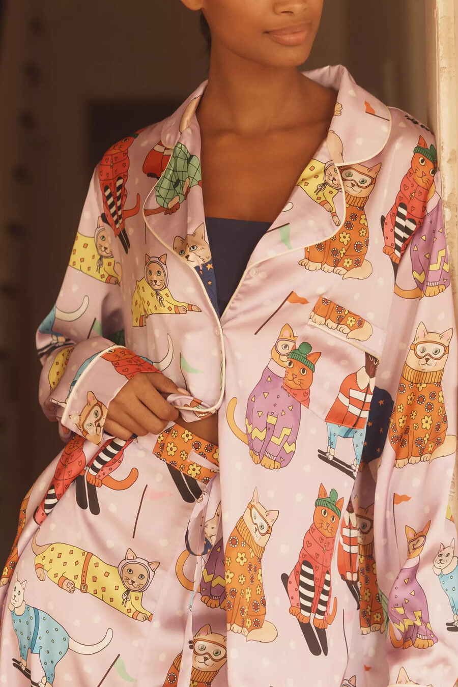 karen mabon skiing cats klassisches pyjama-set