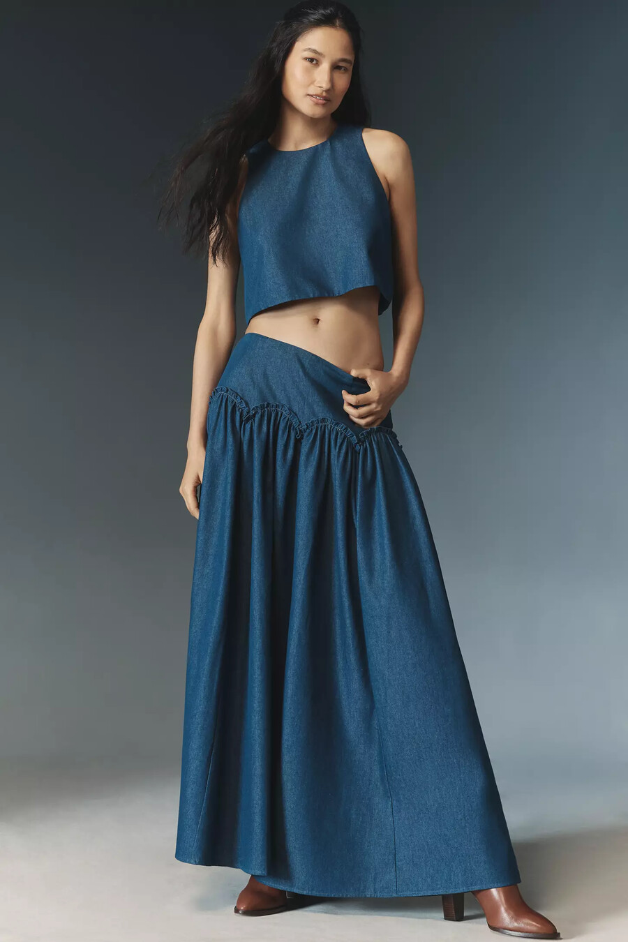mare mare x anthropologie maxirock mit baskischer taille