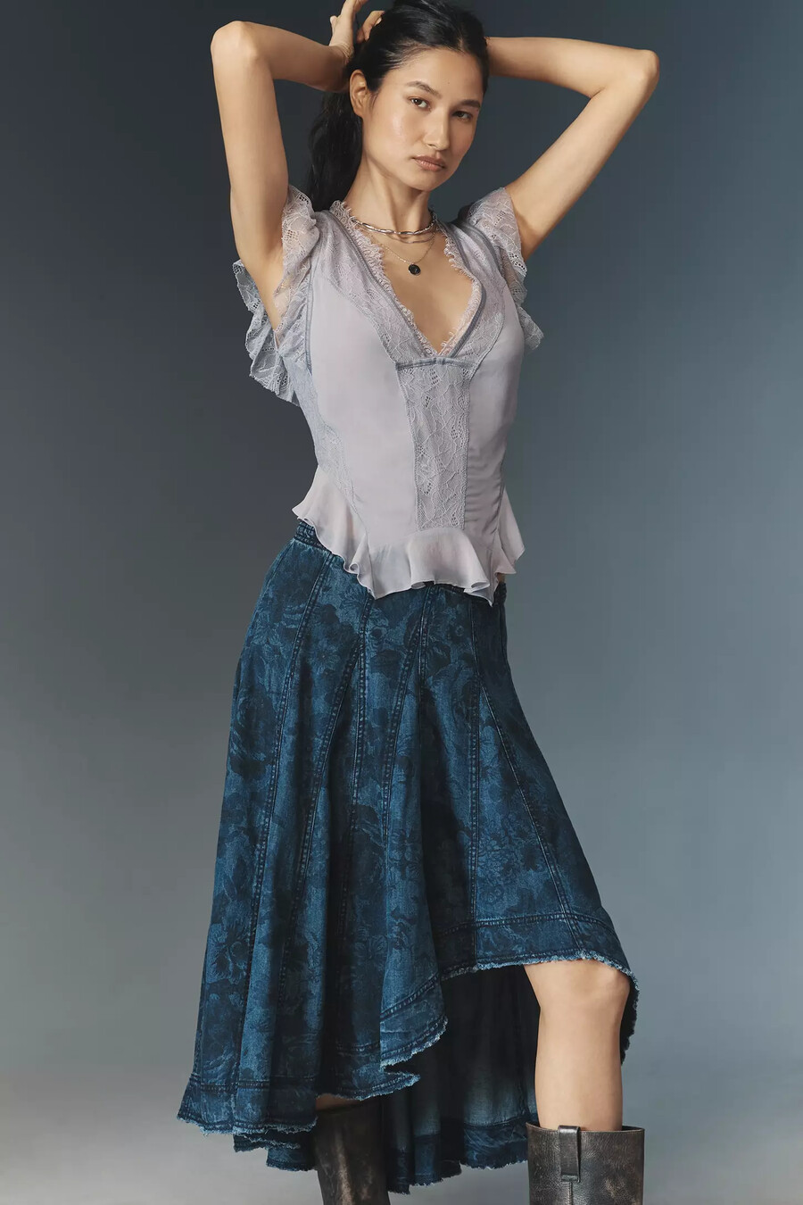 pilcro bedruckter jeans-petticoat-midirock