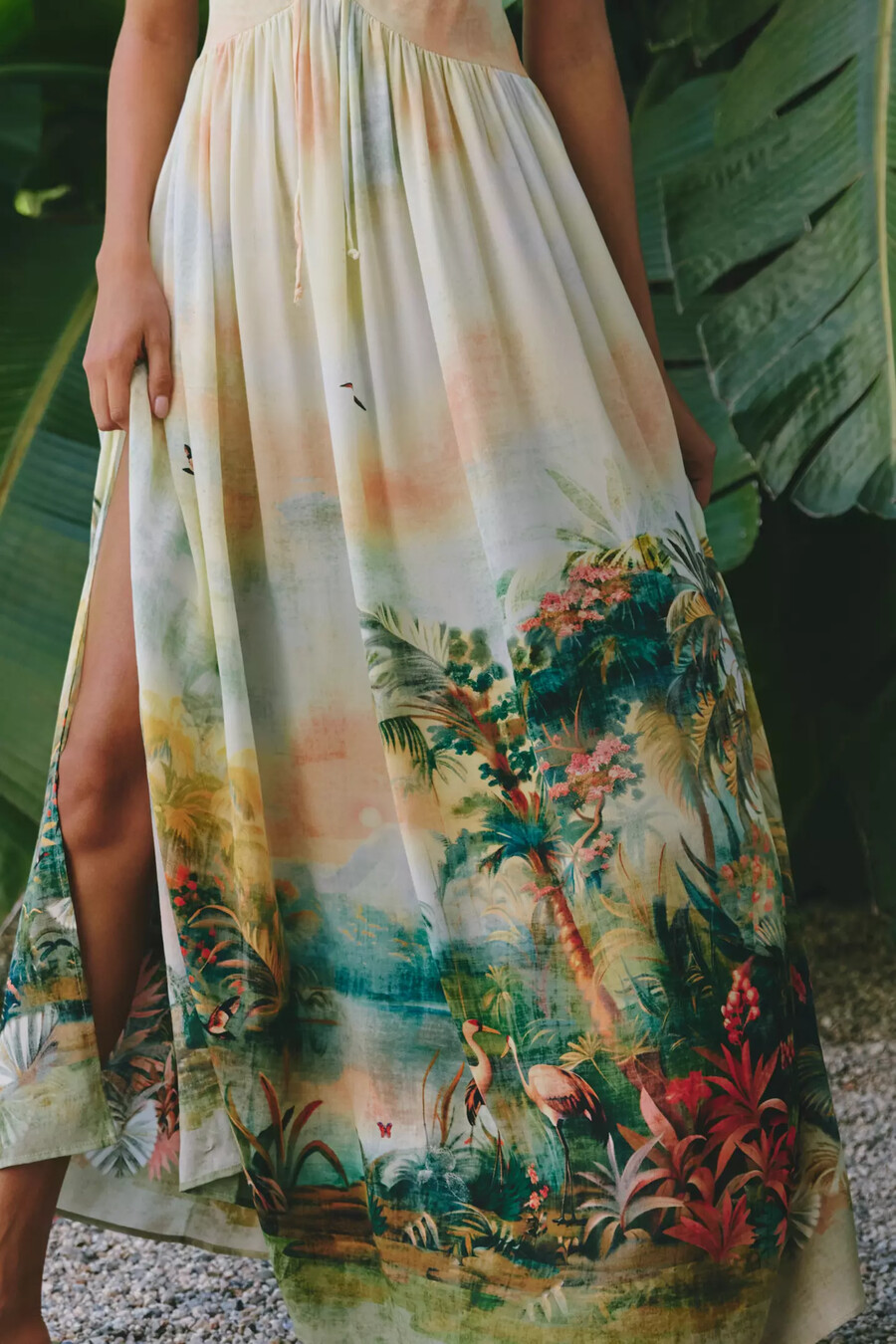 Ärmelloses maxikleid „celandine mit malerischem muster