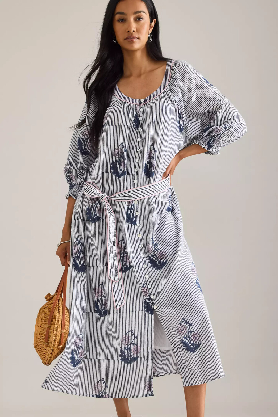 dilli grey jasmine midikleid mit gürtel und knopfleiste