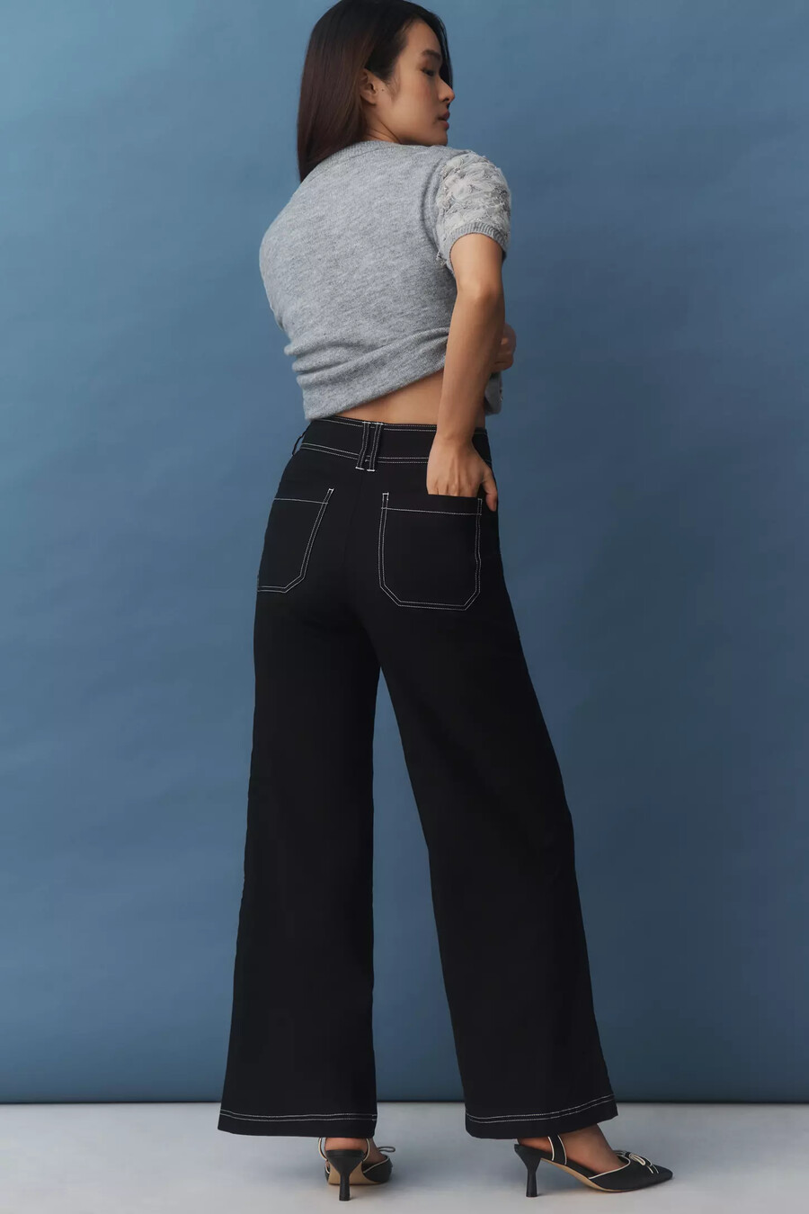 maeve leinenmischung weite hose mit ziernähten