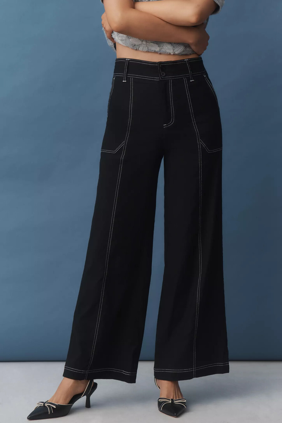 maeve leinenmischung weite hose mit ziernähten