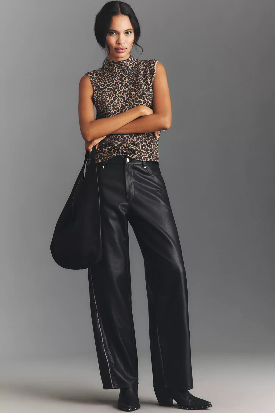 baggy-lederhose mit reißverschluss von anthropologie