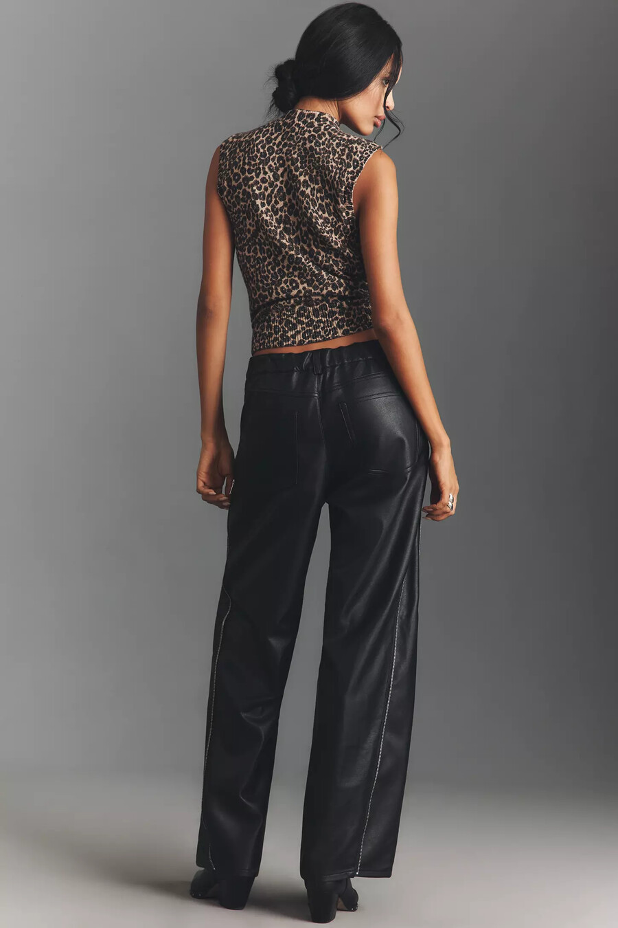baggy-lederhose mit reißverschluss von anthropologie