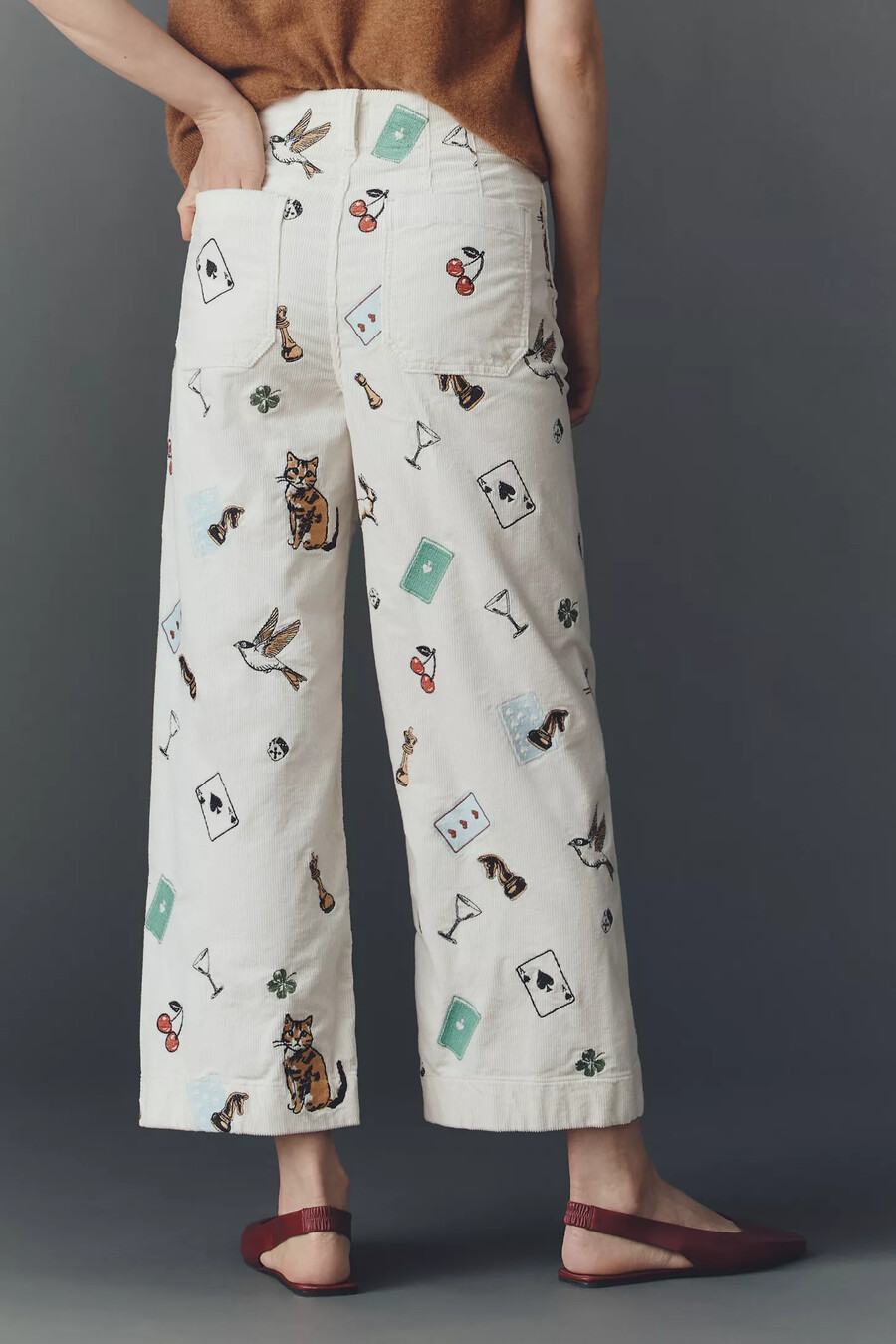 die colette crop cordhose mit print und weitem bein