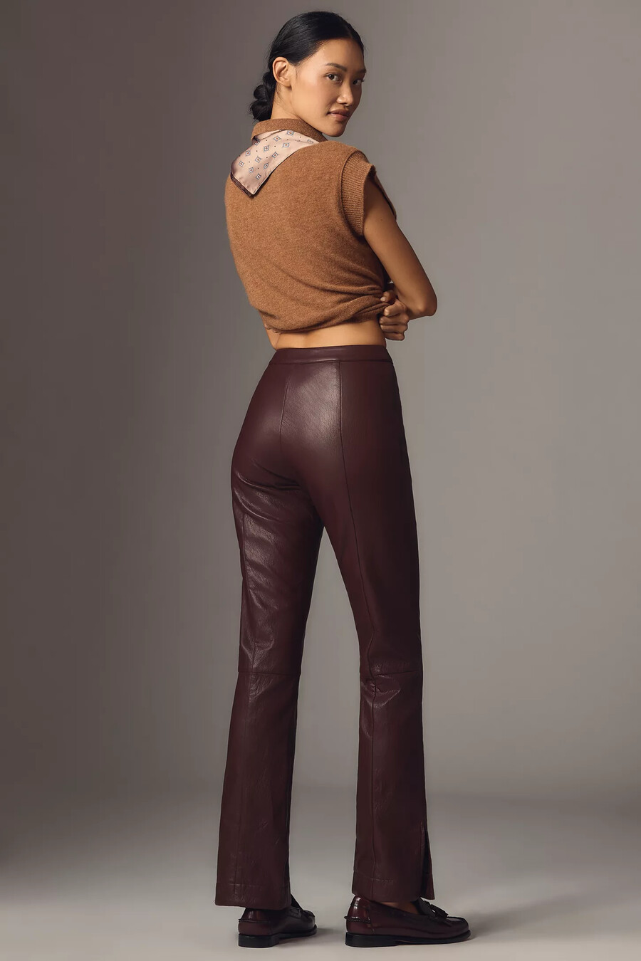 siempre kunstleder-hosen mit hohem bund und ausgestelltem bein